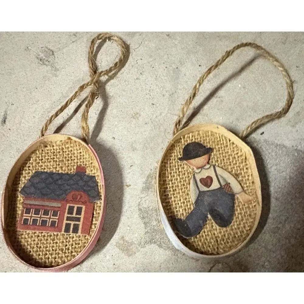 Vintage Wooden Christmas Ornaments Horns Bird Nest Baskets Brooms Stocking